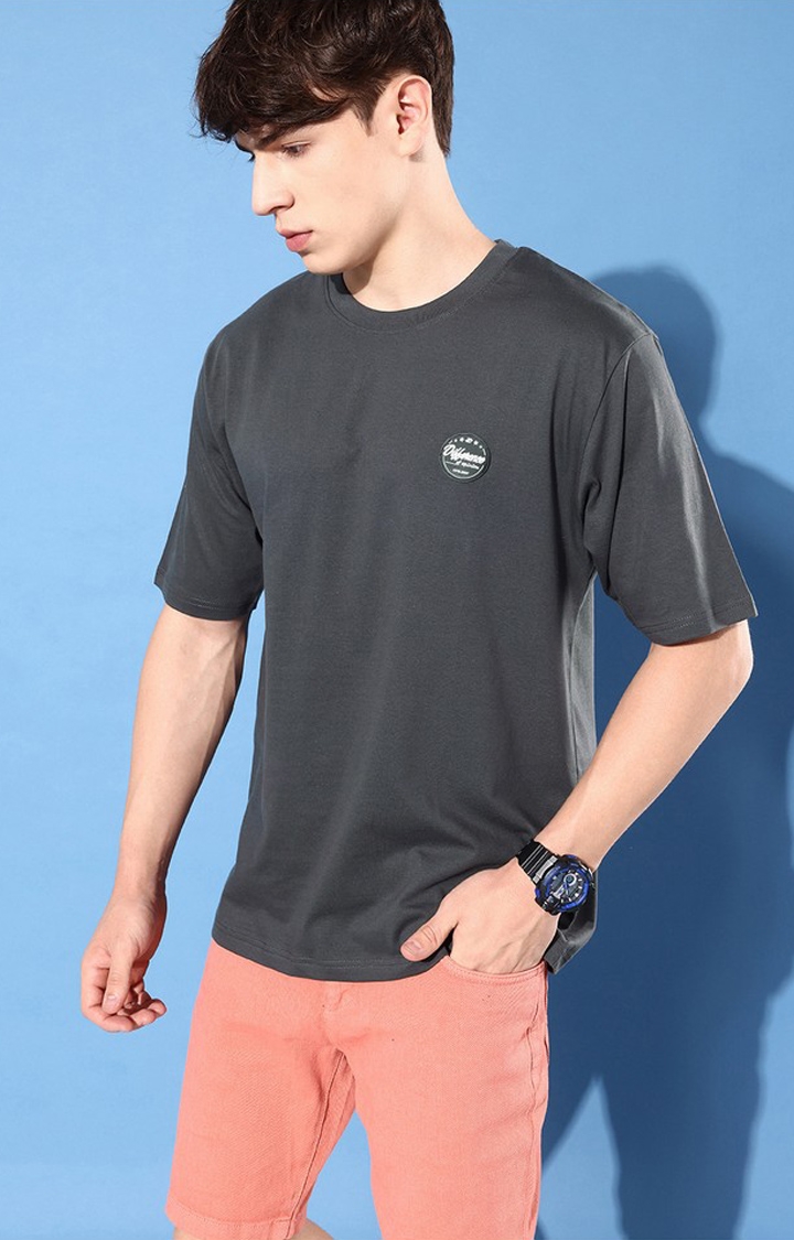Difference of Opinion | Men's Grey Cotton Graphic Printed Oversized T-Shirt 3