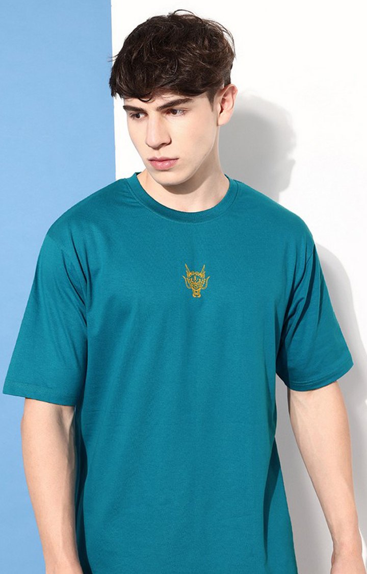 Men's Blue Cotton Graphic Printed Oversized T-Shirt