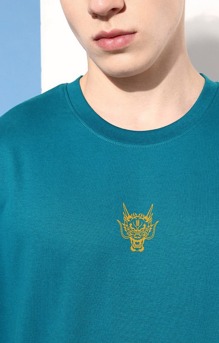Men's Blue Cotton Graphic Printed Oversized T-Shirt