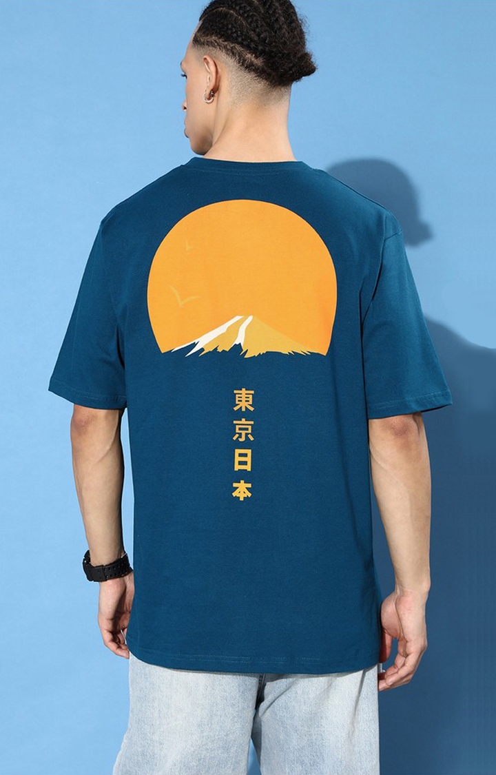 Difference of Opinion | Men's Blue Cotton Graphic Printed Oversized T-Shirt