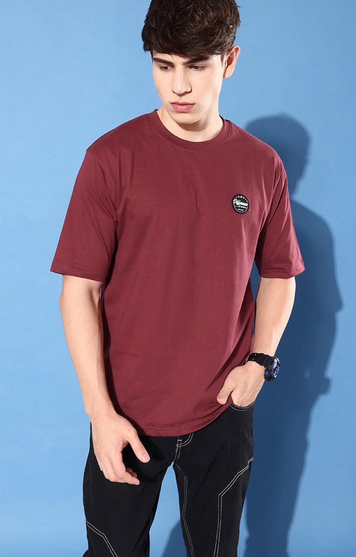 Men's Maroon Cotton Graphic Printed Oversized T-Shirt