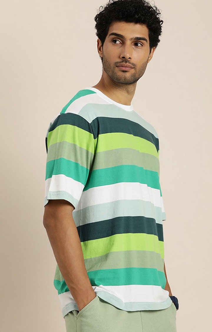 Difference of Opinion | Men's Multicoloured Striped Oversized T-Shirt