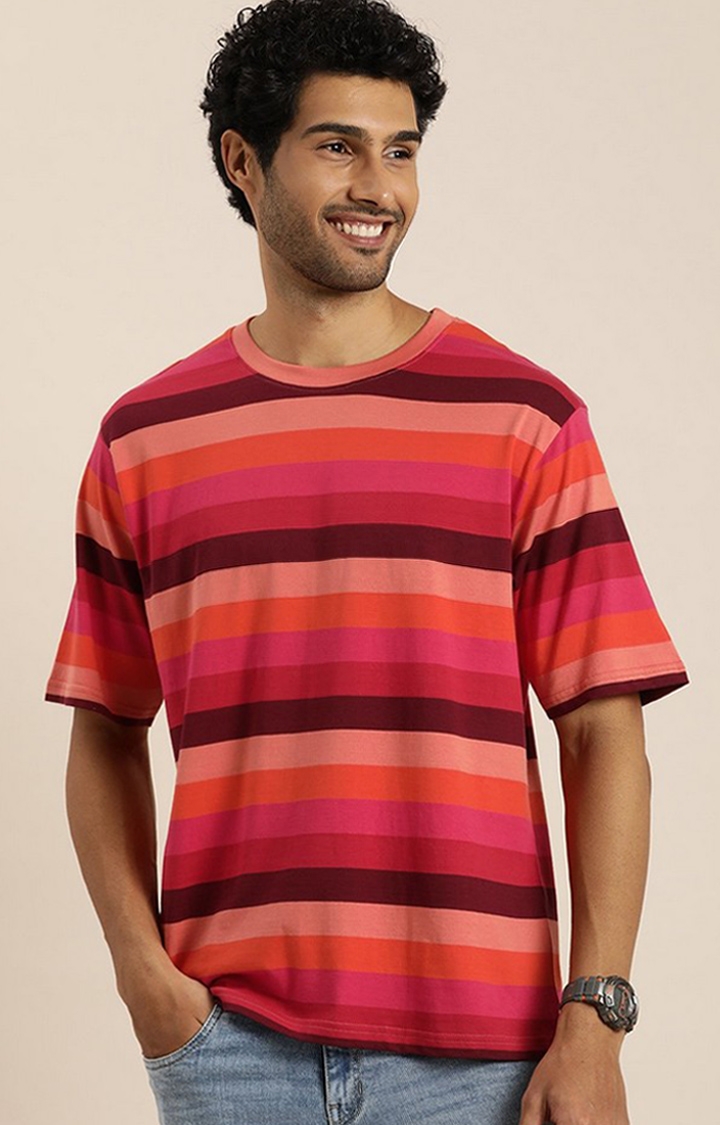 Men's Multicoloured Striped Oversized T-Shirt