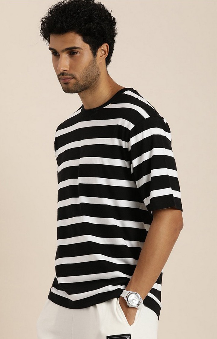 Men's Black & White Striped Oversized T-Shirt