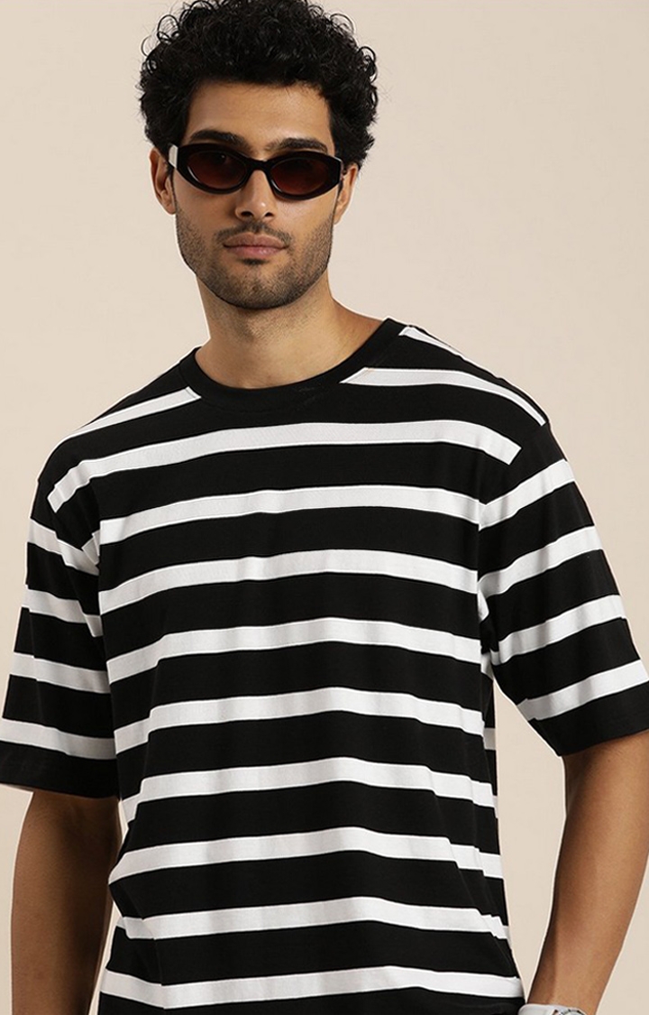 Difference of Opinion | Men's Black & White Striped Oversized T-Shirt