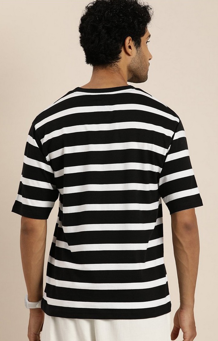 Men's Black & White Striped Oversized T-Shirt