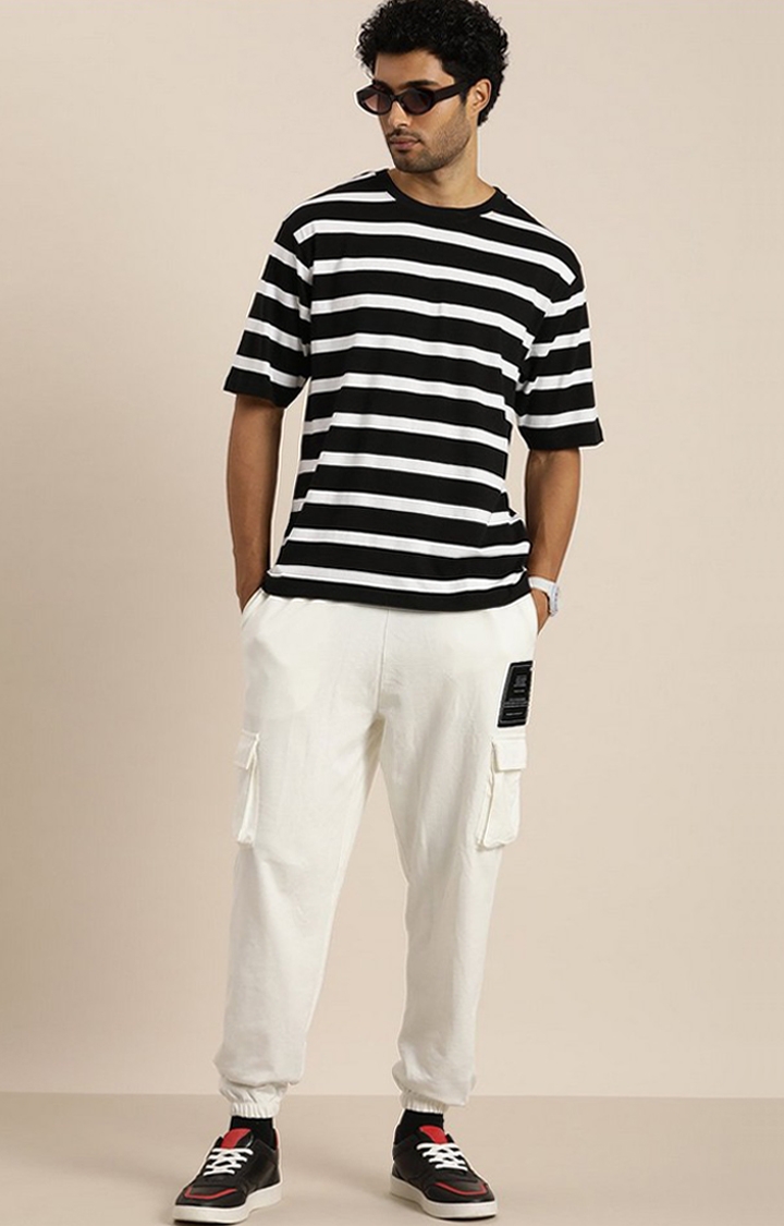 Men's Black & White Striped Oversized T-Shirt