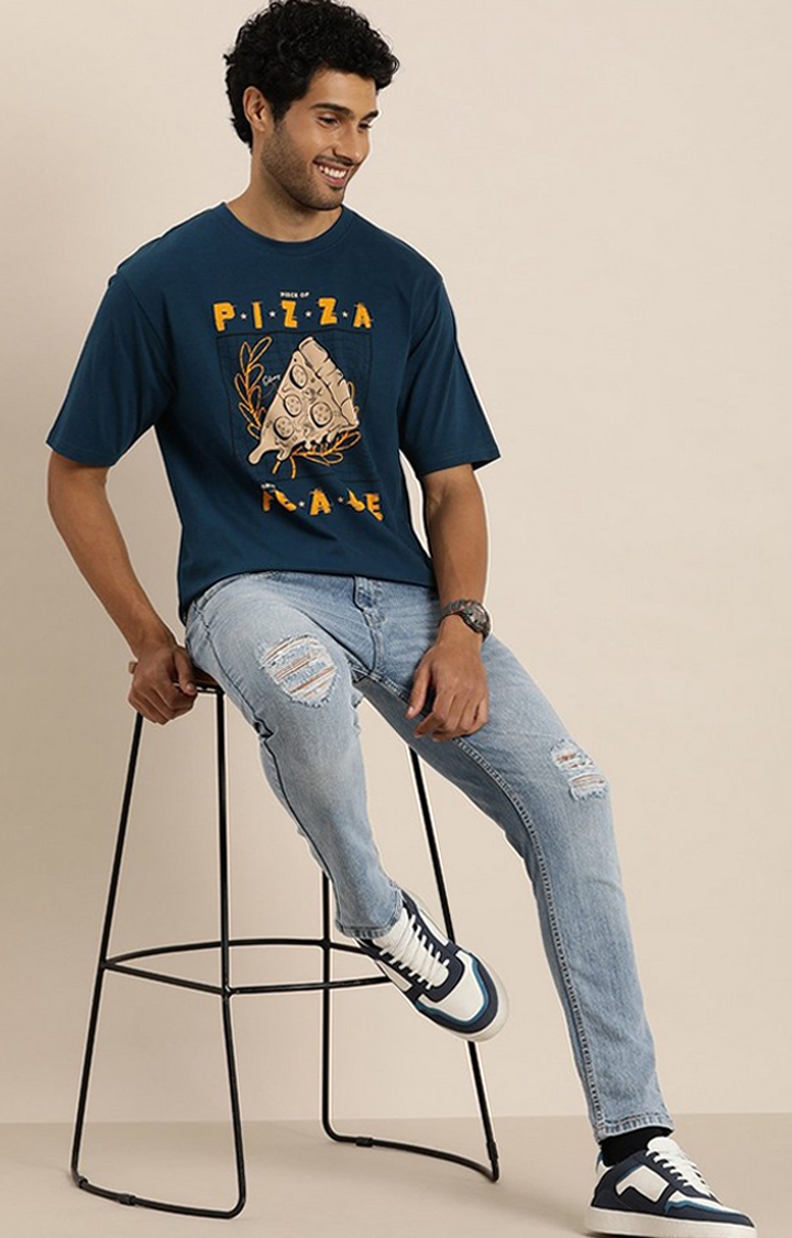 Men's Blue Graphic Oversized T-Shirt