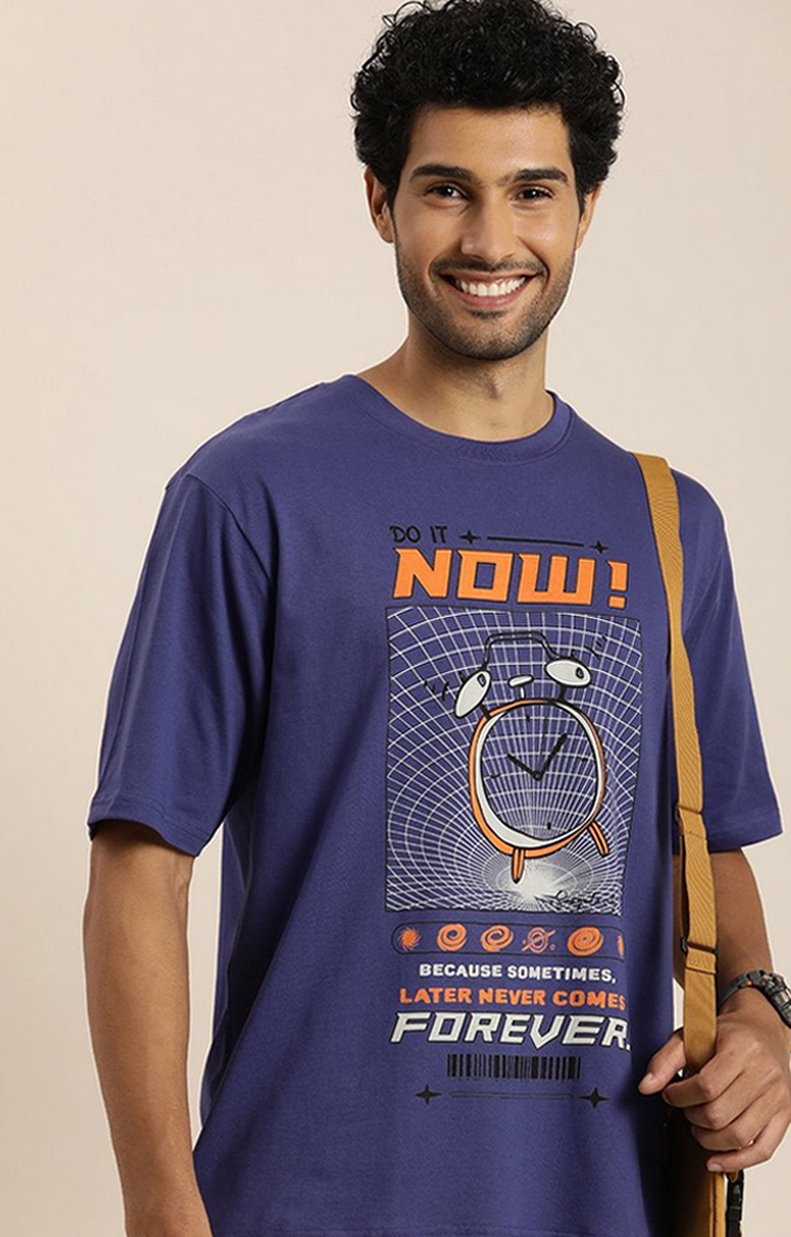 Men's Navy Blue Graphic Oversized T-Shirt