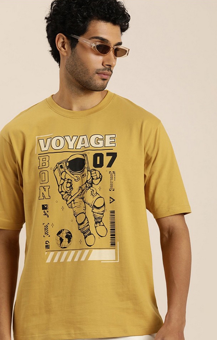 Difference of Opinion | Men's Mustard Graphic Oversized T-Shirt
