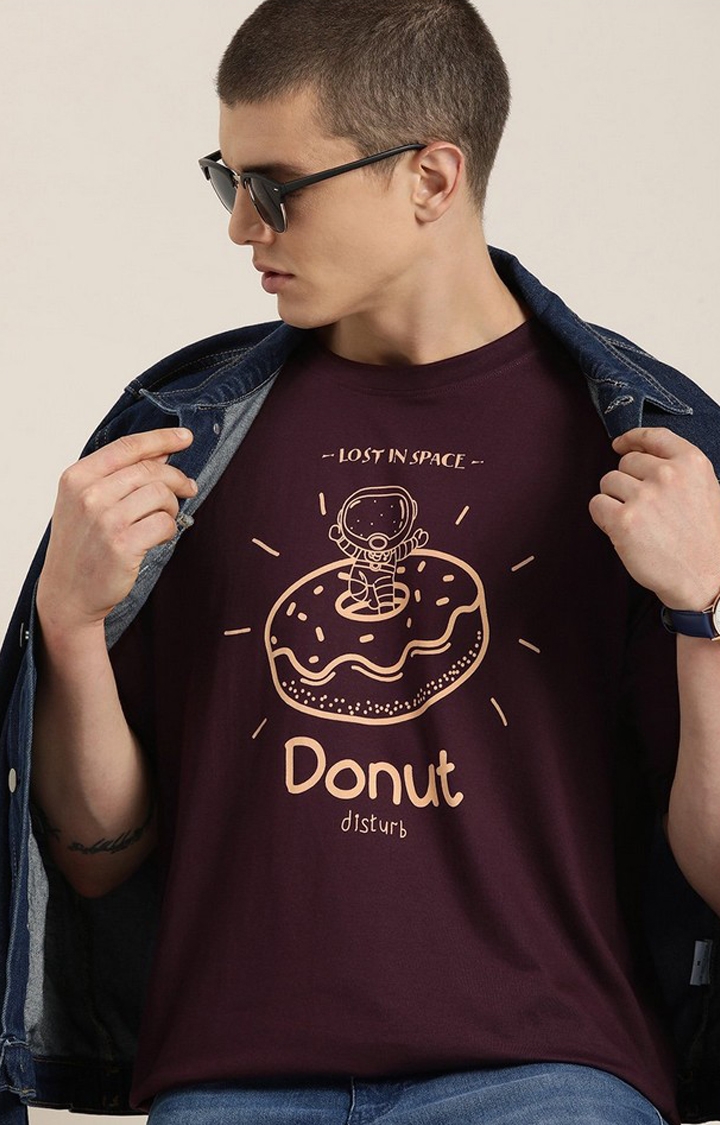 Men's Maroon Graphic Oversized T-Shirt