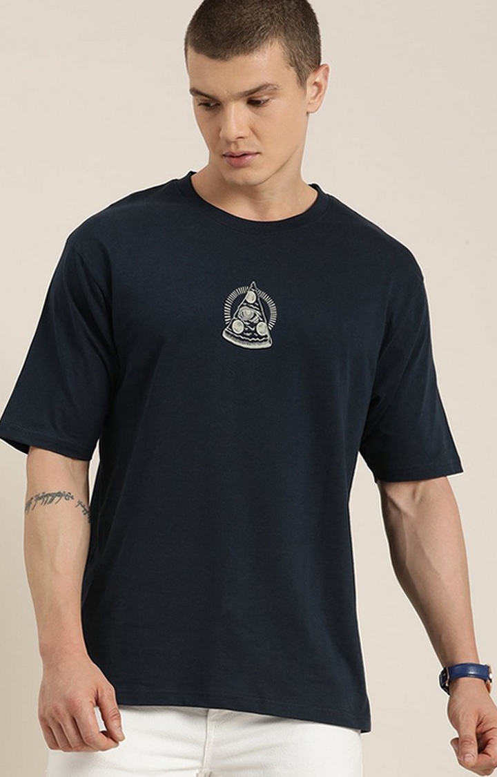 Men's Navy Blue Graphic Oversized T-Shirt