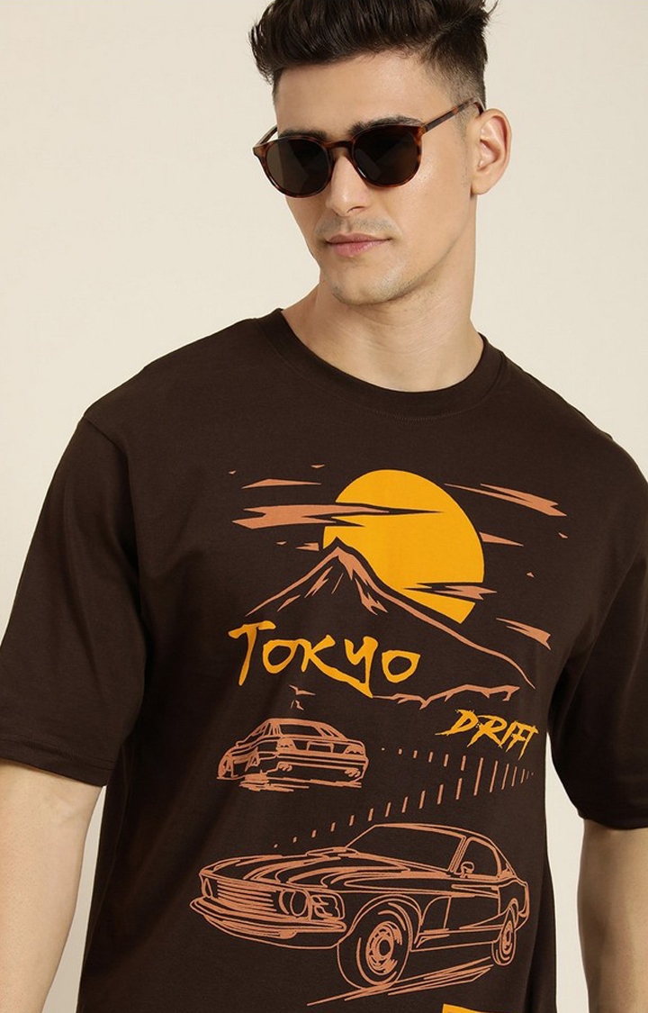 Men's Brown Graphic Oversized T-shirt