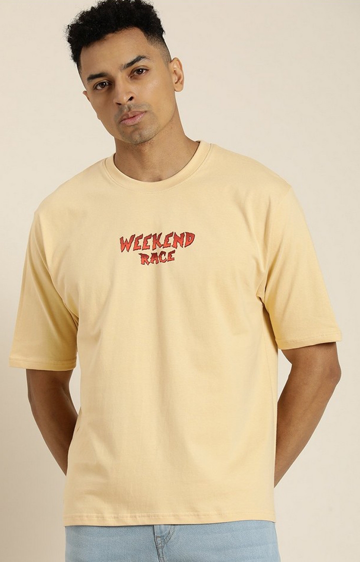 Men's Beige Graphic Oversized T-shirt