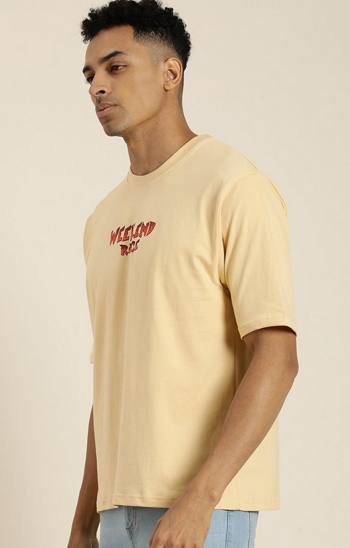 Men's Beige Graphic Oversized T-shirt