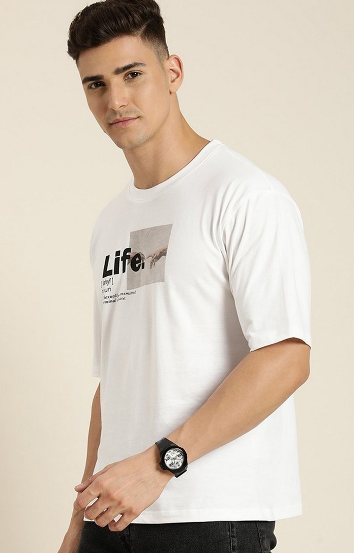 Men's White Graphic Oversized T-shirt