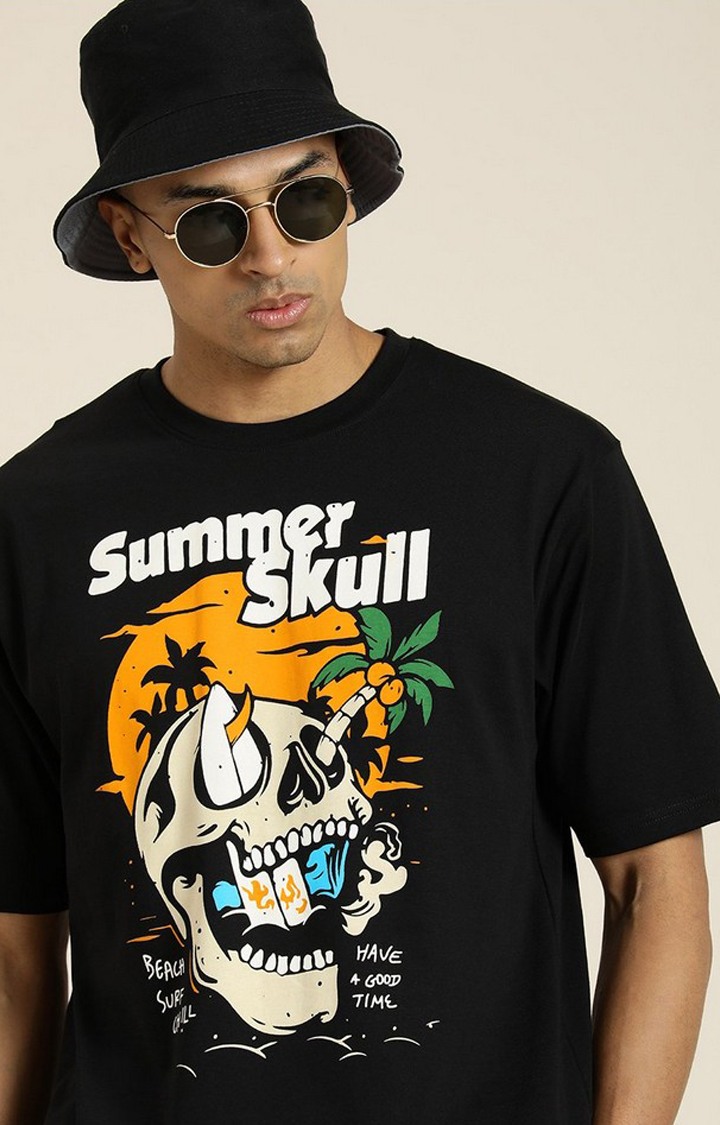 Men's Black Graphic Oversized T-shirt