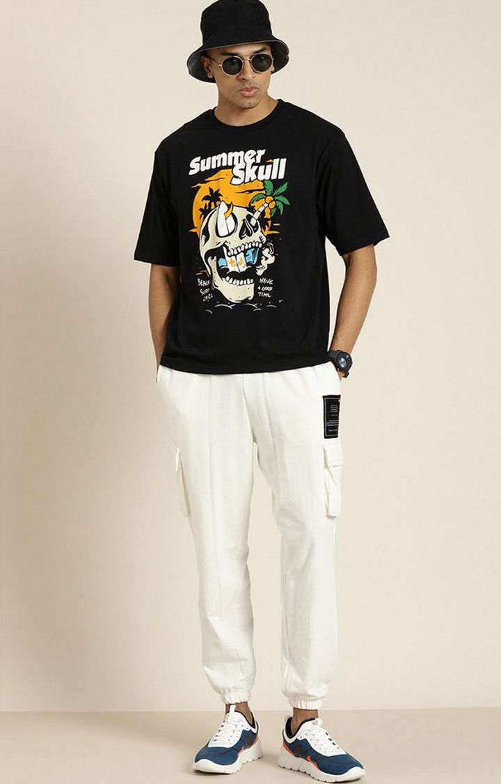 Men's Black Graphic Oversized T-shirt