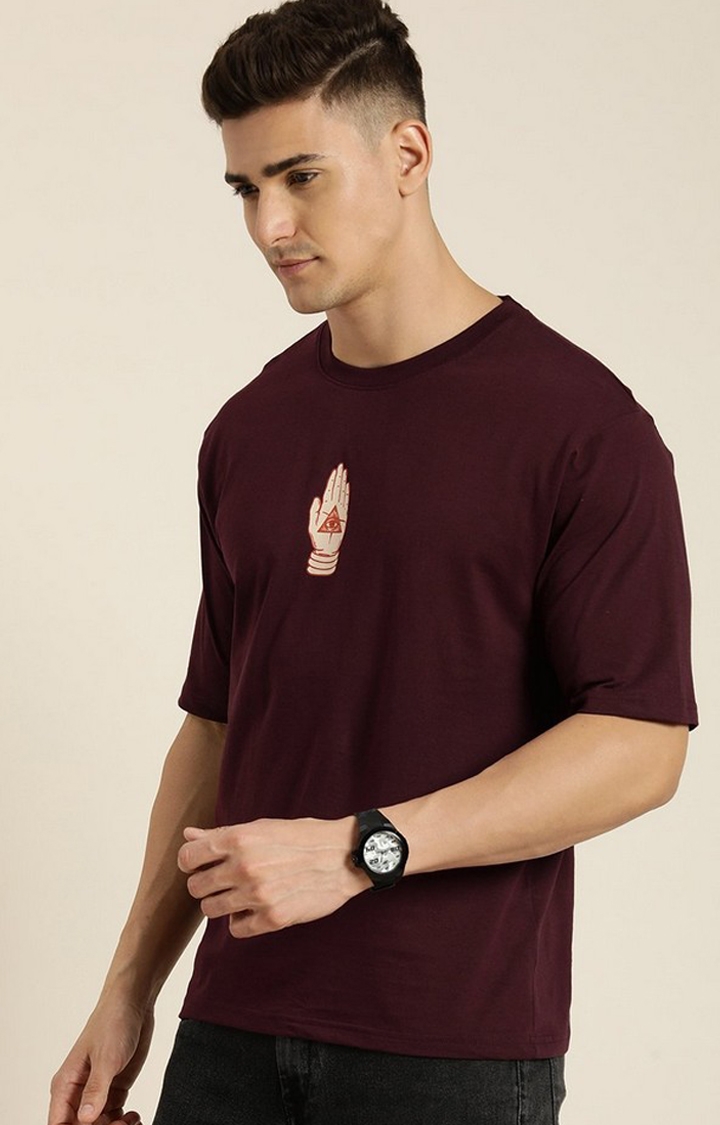 Men's Maroon Graphic Oversized T-shirt