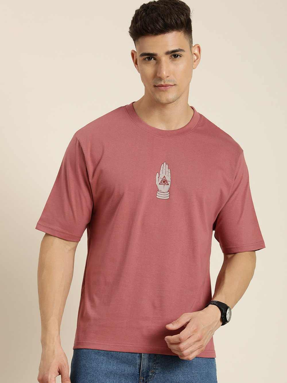 Men's Pink Graphic Oversized Tshirt