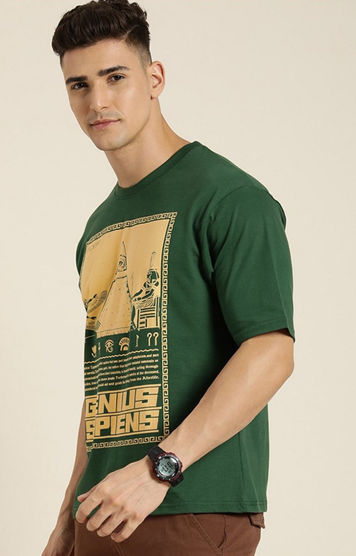 Difference of Opinion | Men's Green Graphic Oversized T-shirt