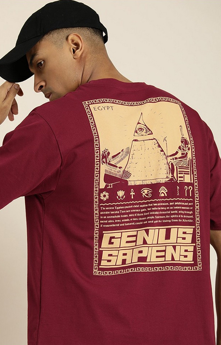 Difference of Opinion | Men's Maroon Graphic Oversized T-shirt