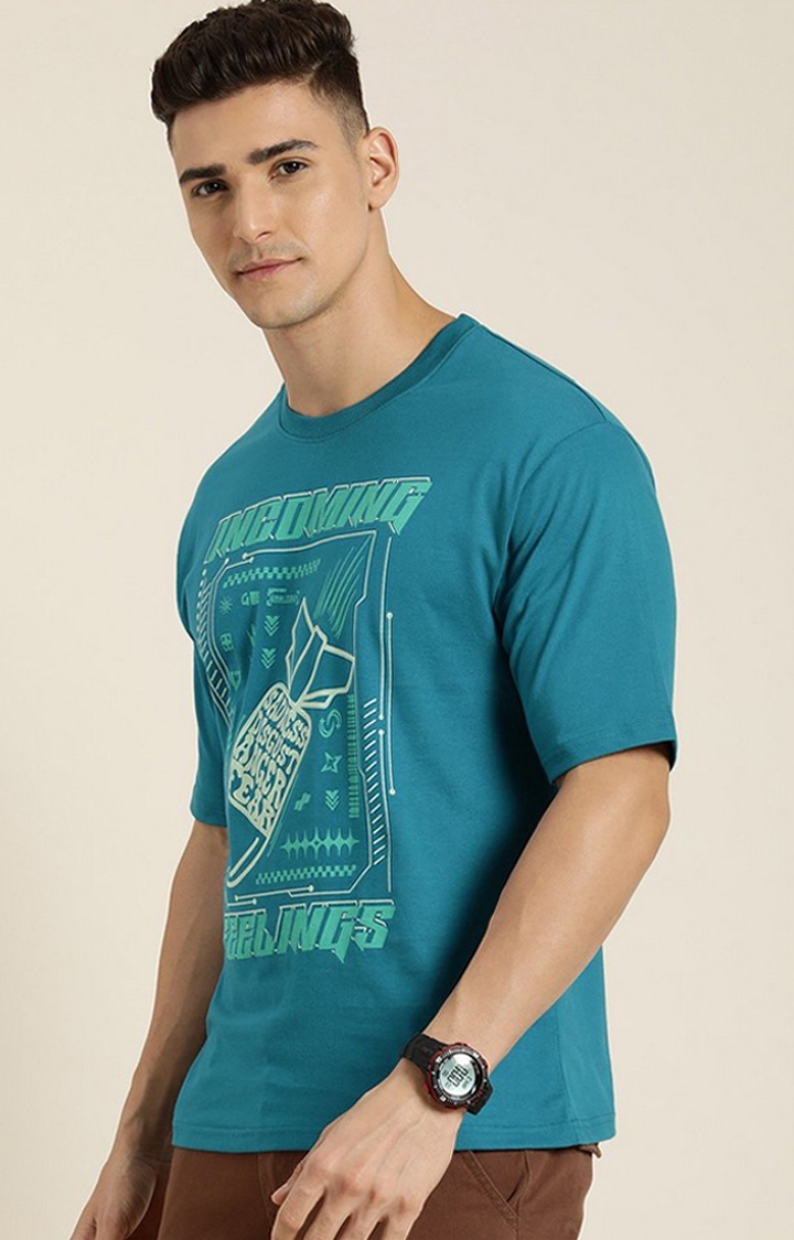 Men's Blue Graphic Oversized T-shirt