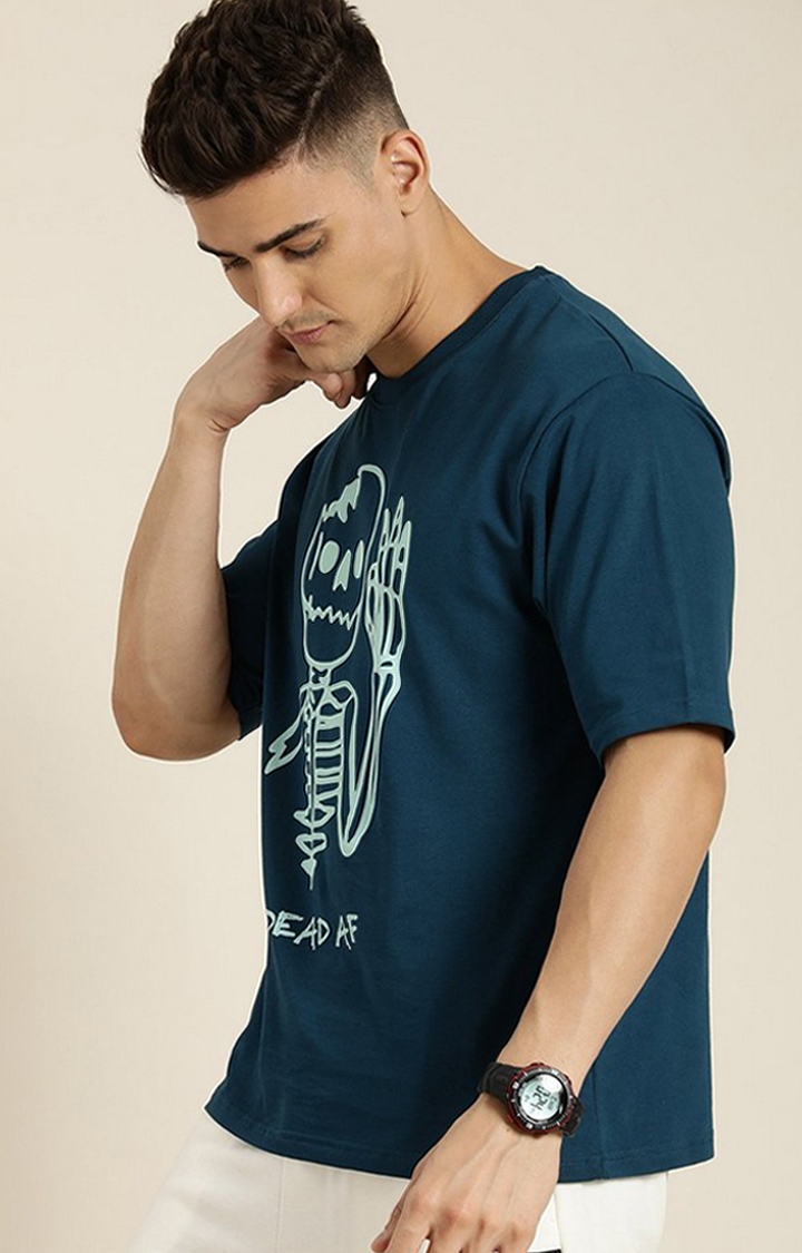 Difference of Opinion | Men's Blue Graphic Oversized T-shirt