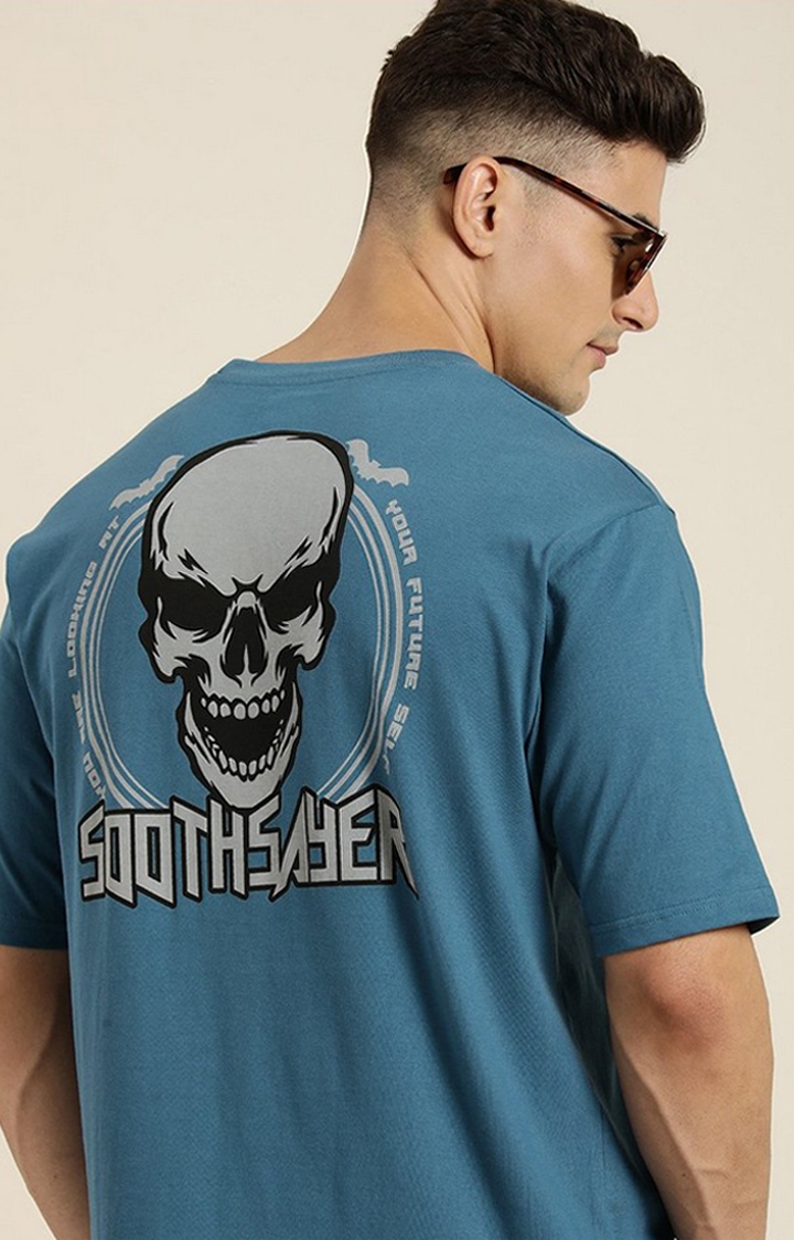 Men's Teal Graphic Oversized T-shirt