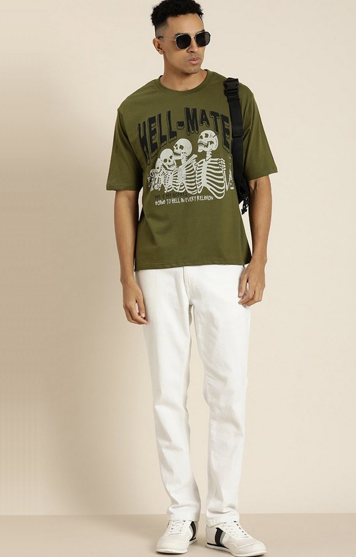 Men's Olive Graphic Oversized T-shirt