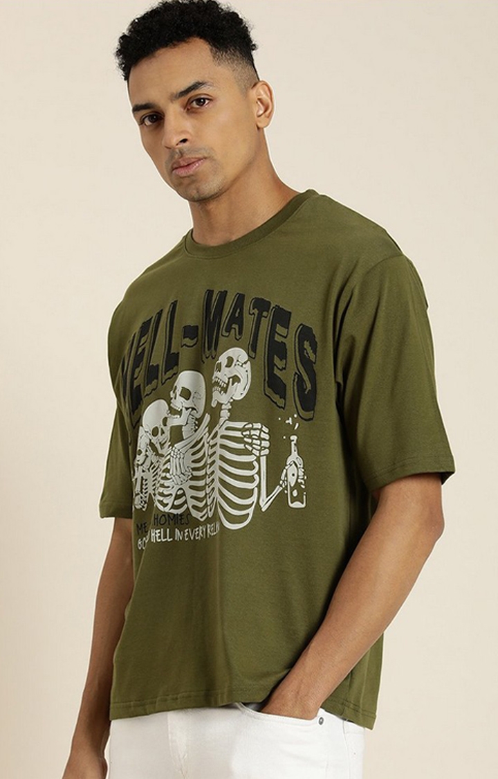 Difference of Opinion | Men's Olive Graphic Oversized T-shirt