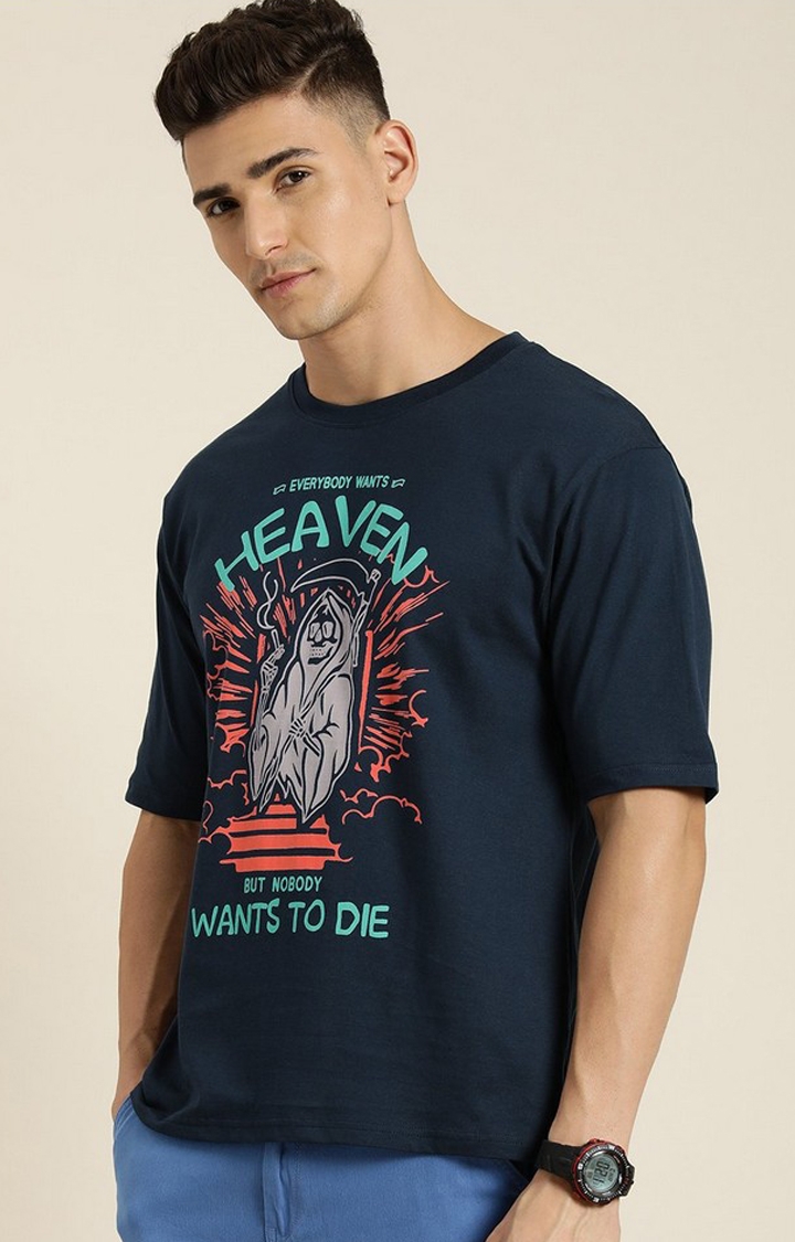 Men's Navy Blue Graphic Oversized T-shirt