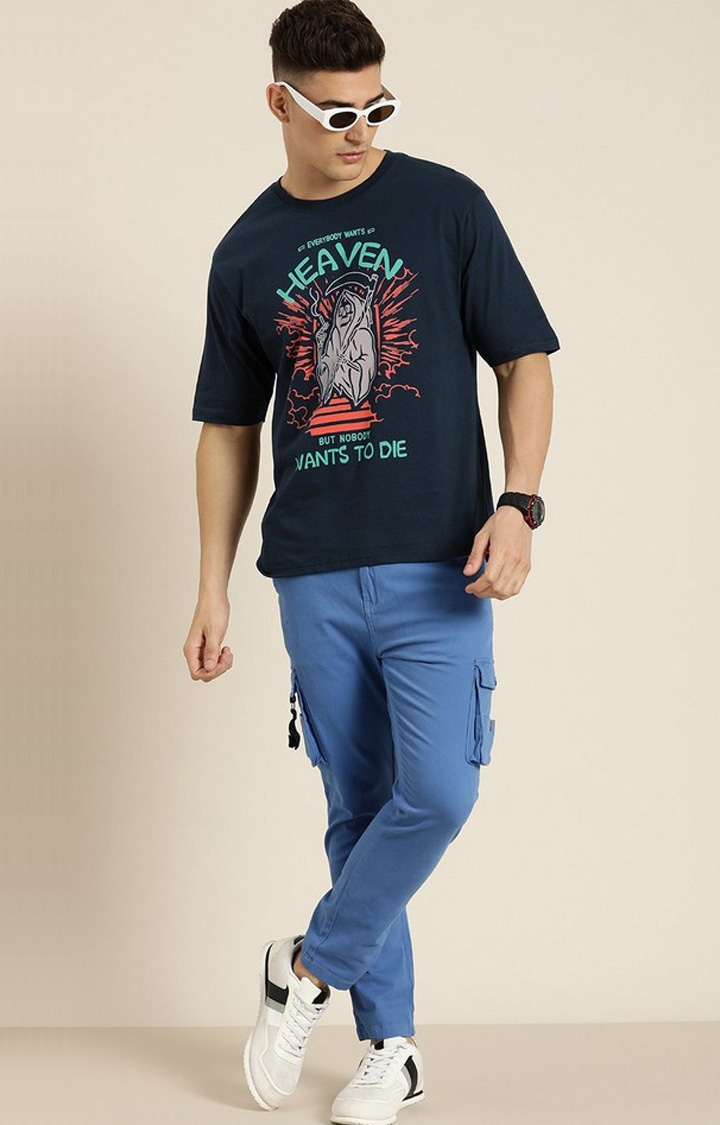 Men's Navy Blue Graphic Oversized T-shirt