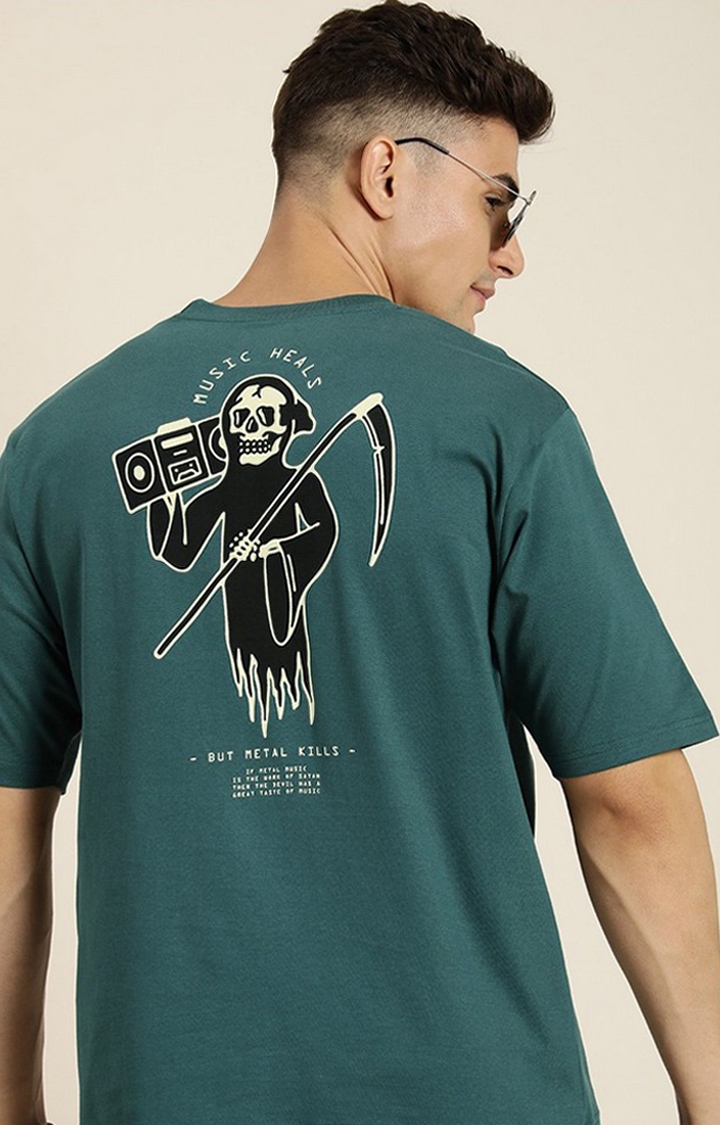 Difference of Opinion | Men's Green Graphic Oversized T-shirt