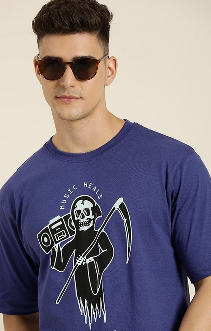 Difference of Opinion | Men's Navy Blue Graphic Oversized T-shirt