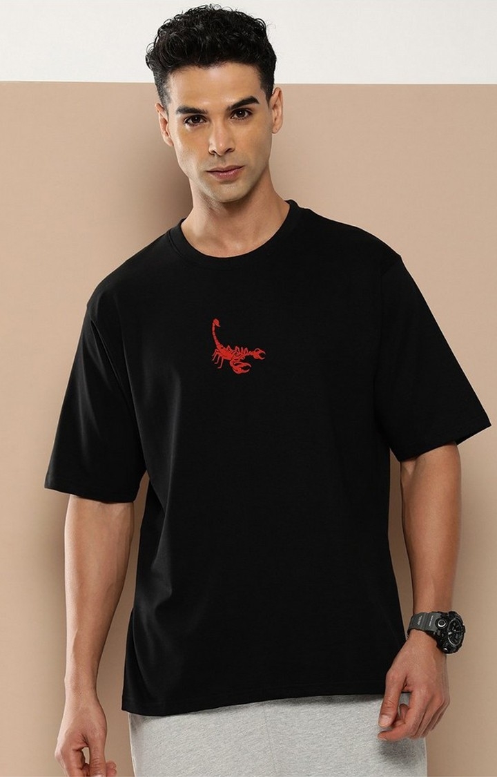 Difference of Opinion | Men's  Black Graphic Oversized T-Shirt