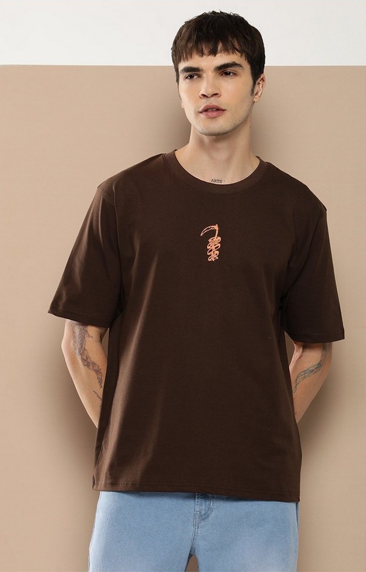 Men's  Brown Graphic Boxy T-Shirt