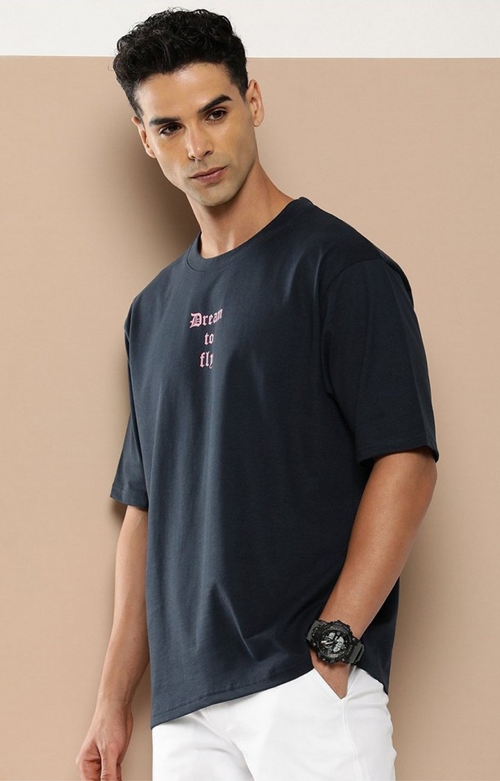 Men's  Navy Blue Graphic Boxy T-Shirt