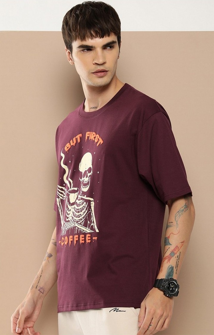Men's  Maroon Graphic Boxy T-Shirt