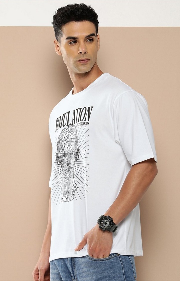 Men's  White Graphic Boxy T-Shirt