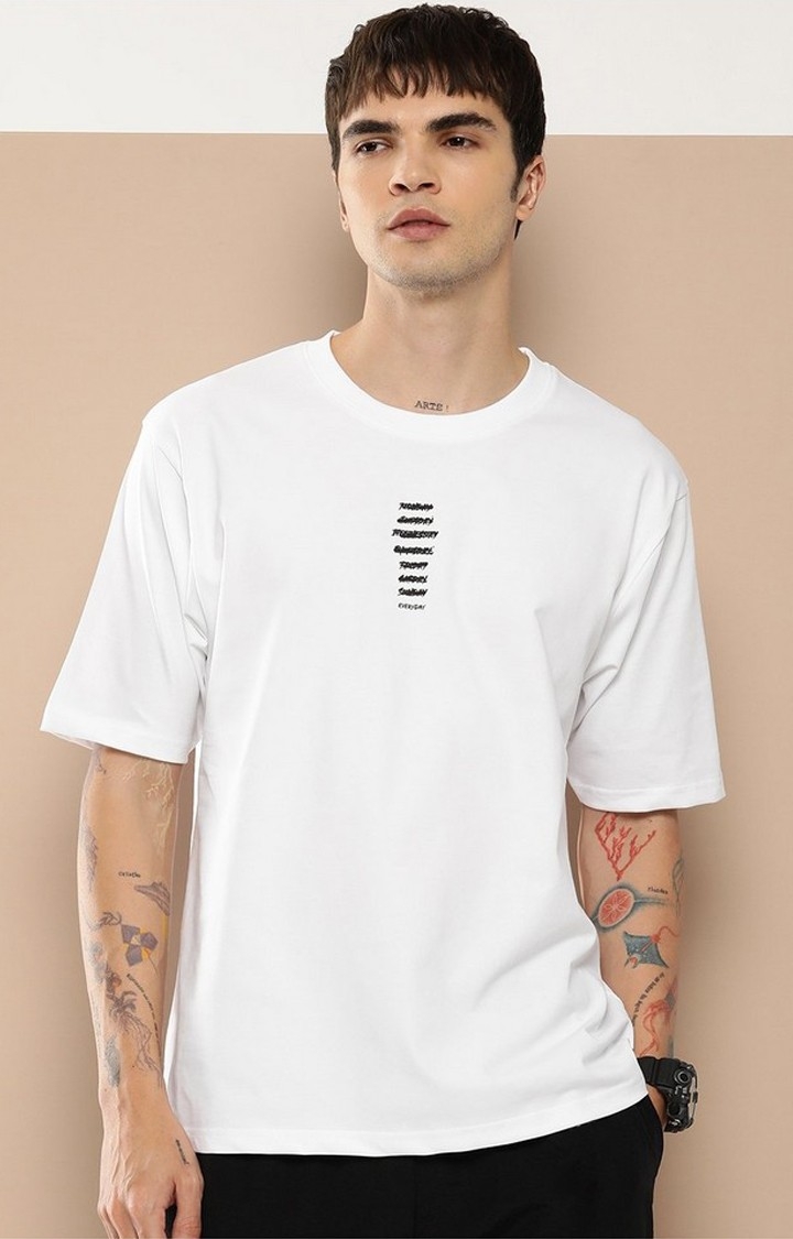 Men's  White Graphic Oversized T-Shirt