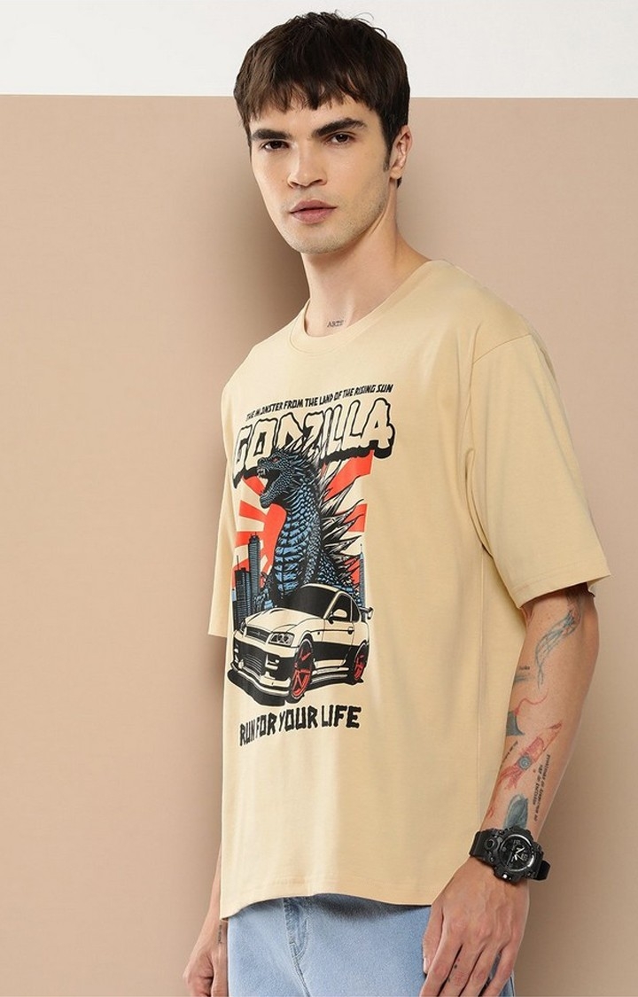 Difference of Opinion | Men's  Beige Graphic Oversized T-Shirt