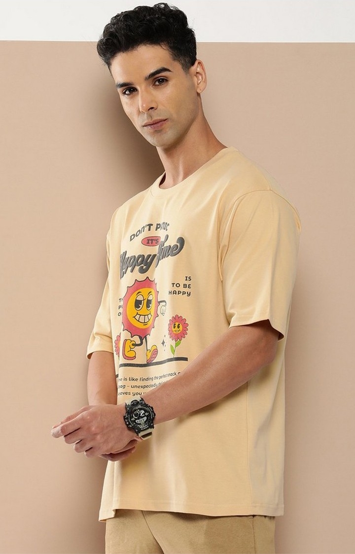 Men's  Beige Graphic Oversized T-Shirt