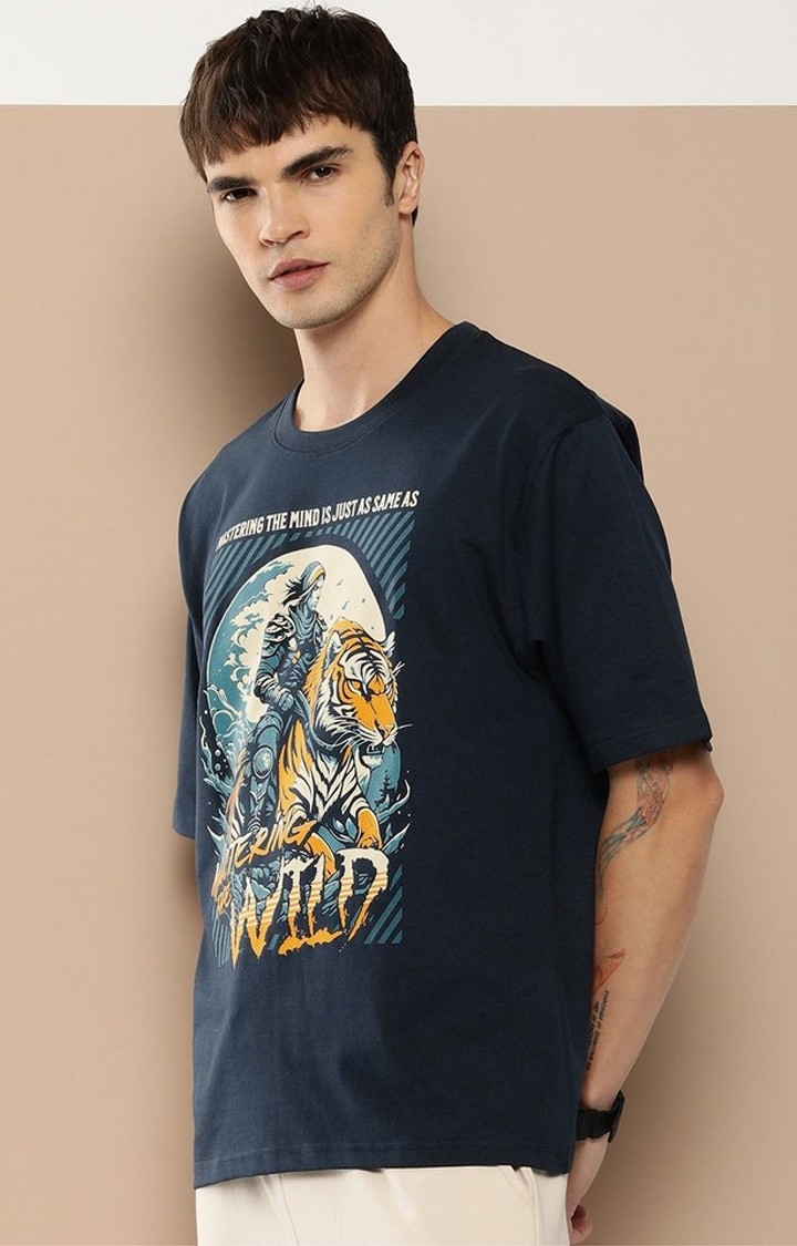 Difference of Opinion | Men's  Navy Blue Graphic Boxy T-Shirt