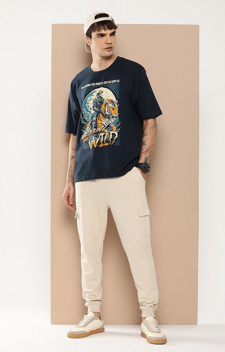 Men's  Navy Blue Graphic Boxy T-Shirt