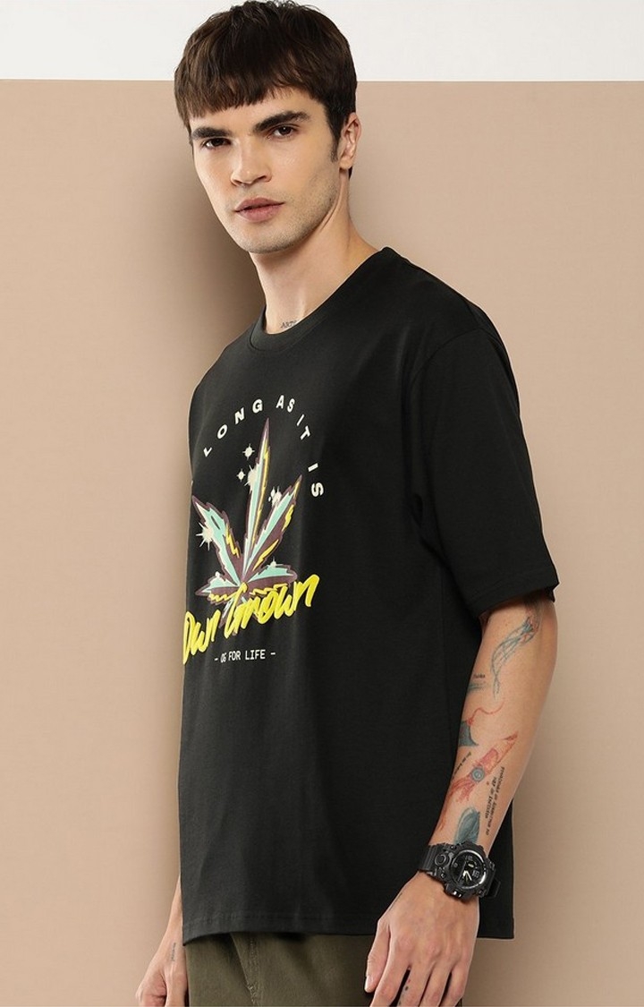 Men's  Black Graphic Boxy T-Shirt