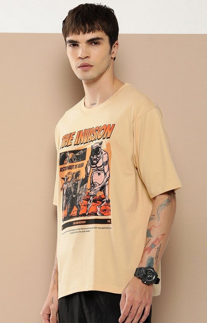 Difference of Opinion | Men's  Beige Graphic Boxy T-Shirt