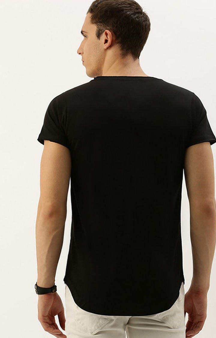 Men's Black Cotton Solid Regular T-Shirt
