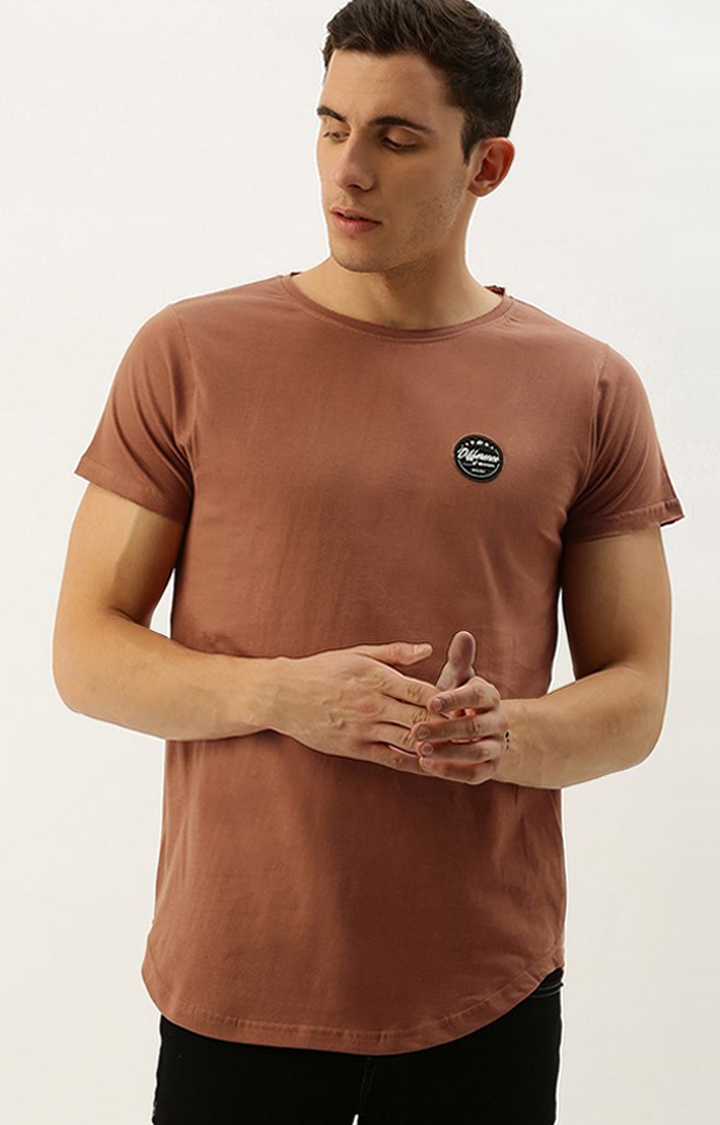 Men's Brown Cotton Solid Regular T-Shirt