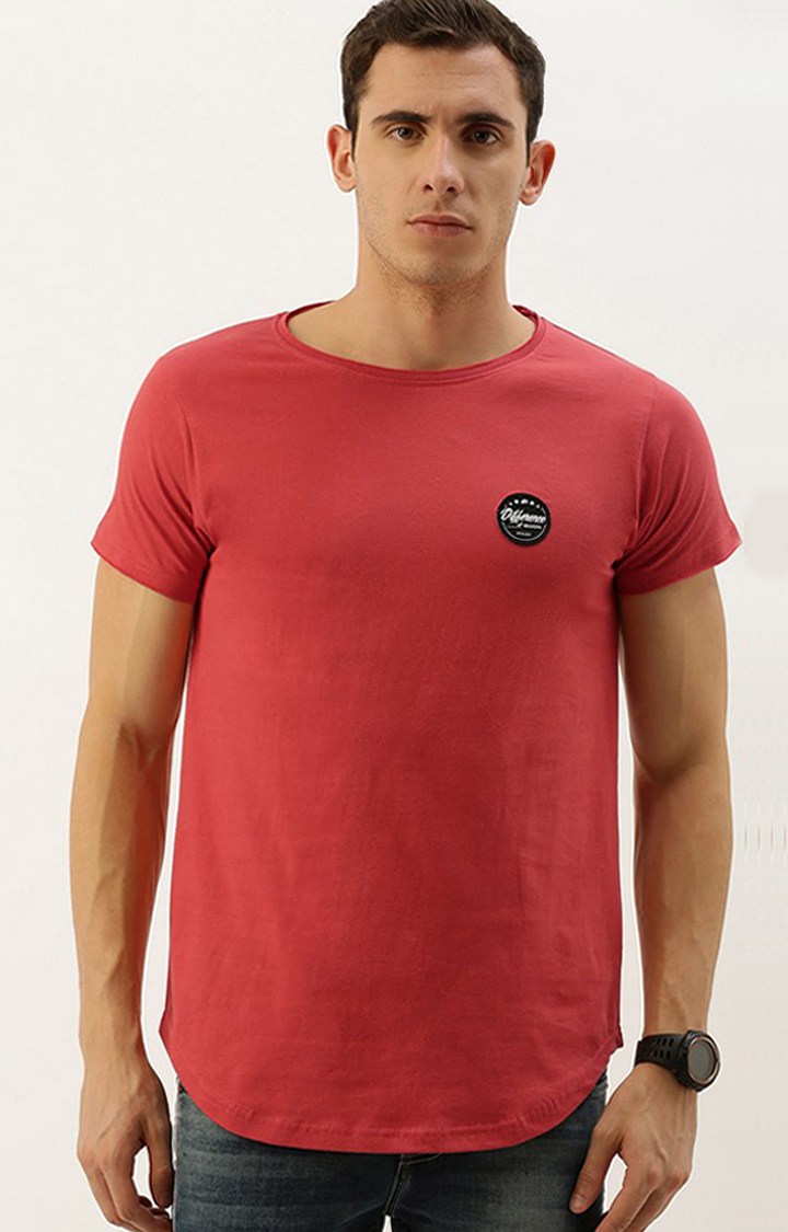 Men's Red Cotton Solid Regular T-Shirt